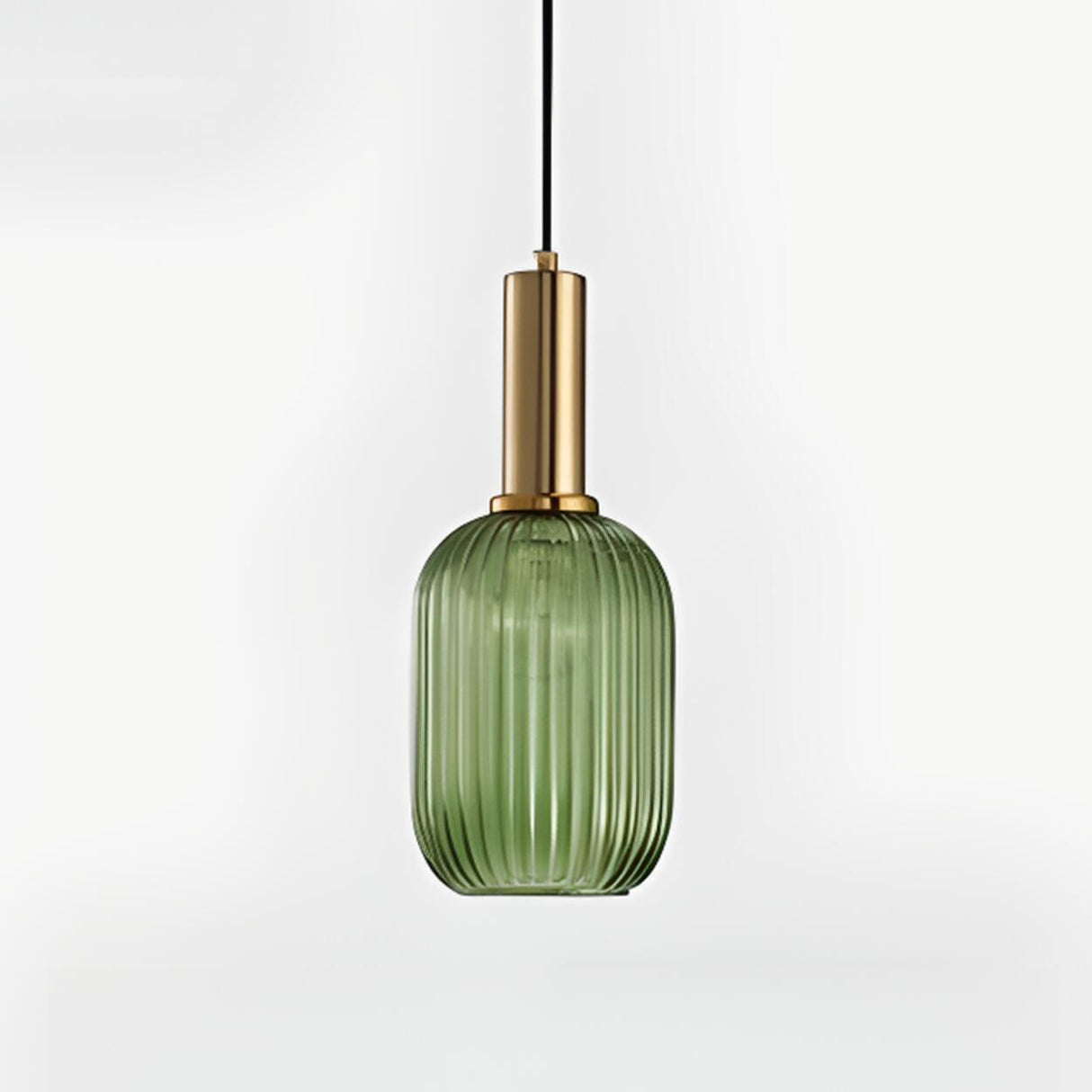 Green Minimalist Ribbed Glass Round Pendant Light Image - 6