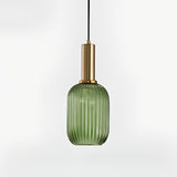 Green Minimalist Ribbed Glass Round Pendant Light Image - 6