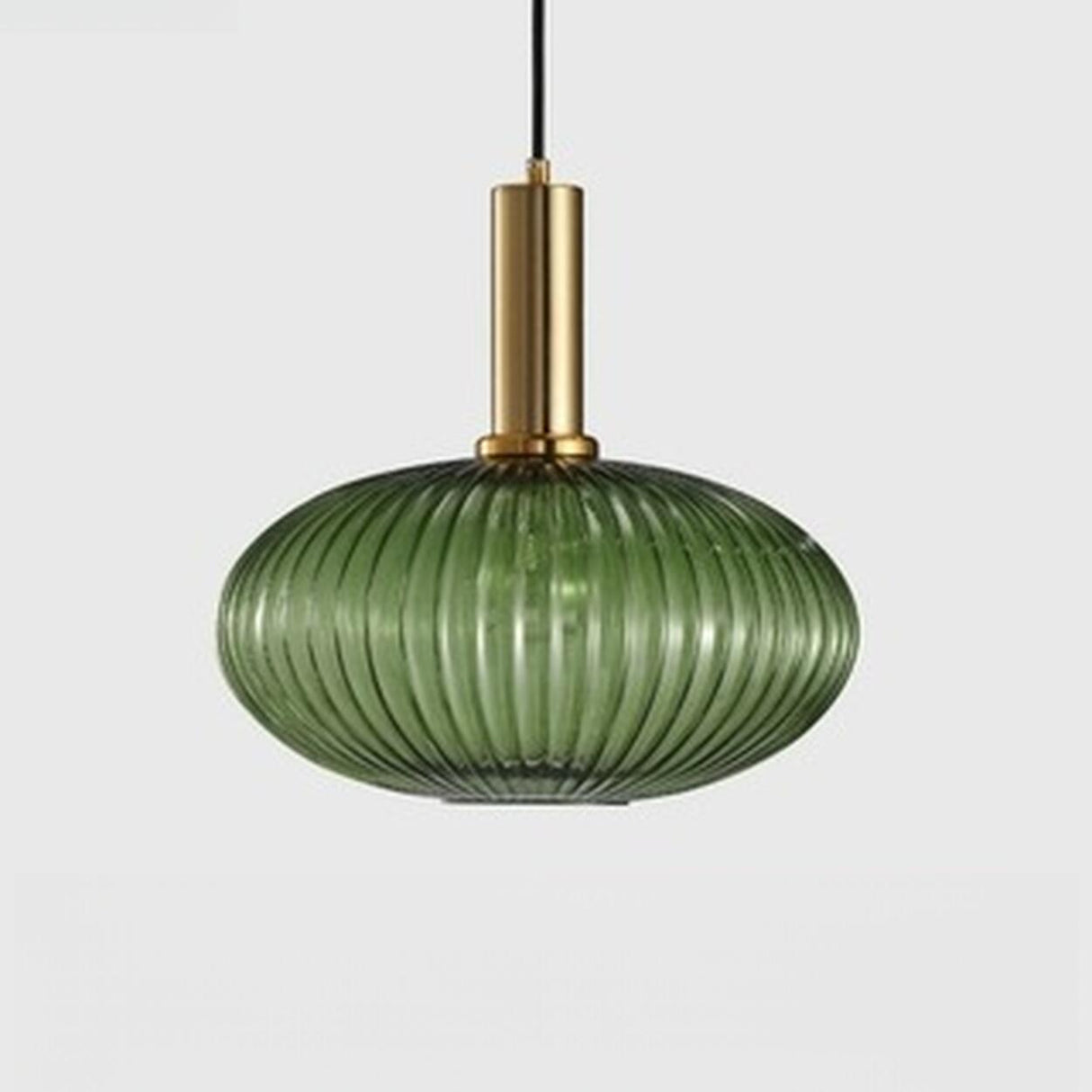 Green Minimalist Ribbed Glass Round Pendant Light Image - 9