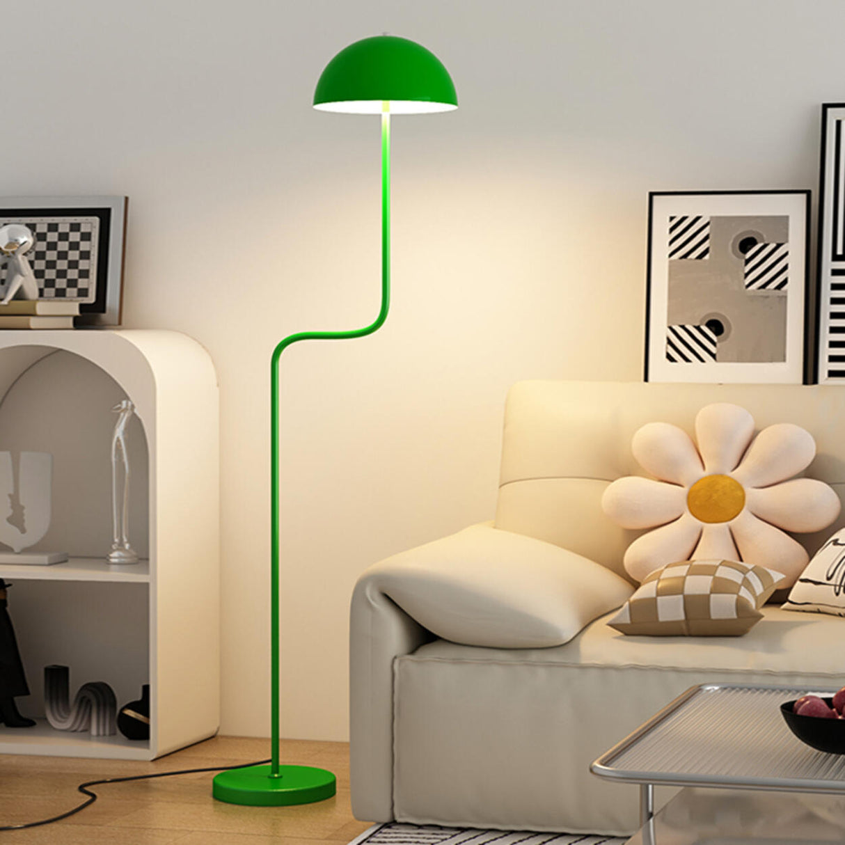 Green Modern S-Shaped Glass Metal Dome Foor Lamp  Image - 7