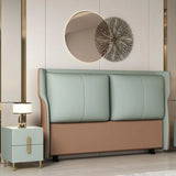 Green Orange Upholstered Wingback Headboard with Legs Image - 1