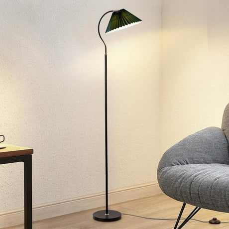 Green Pleated Shade Modern Black Metal Floor Lamp Image - 1