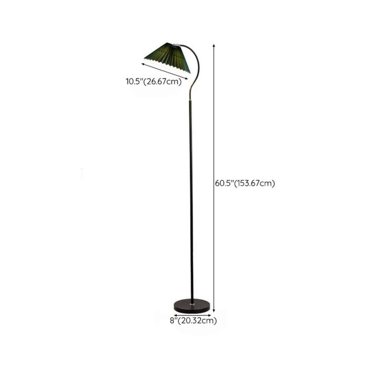 Green Pleated Shade Modern Black Metal Floor Lamp 