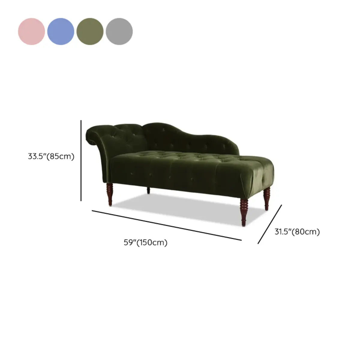 Green Reclining Curved Velvet Upholstered Left-Arm Chaise 