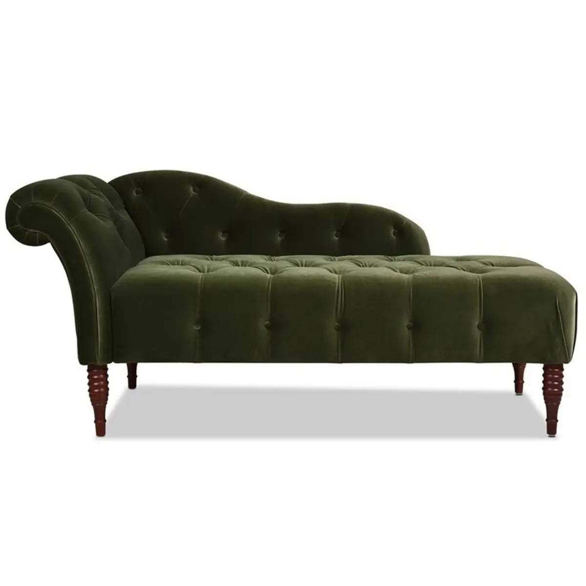 Green Reclining Curved Velvet Upholstered Left-Arm Chaise Image - 2