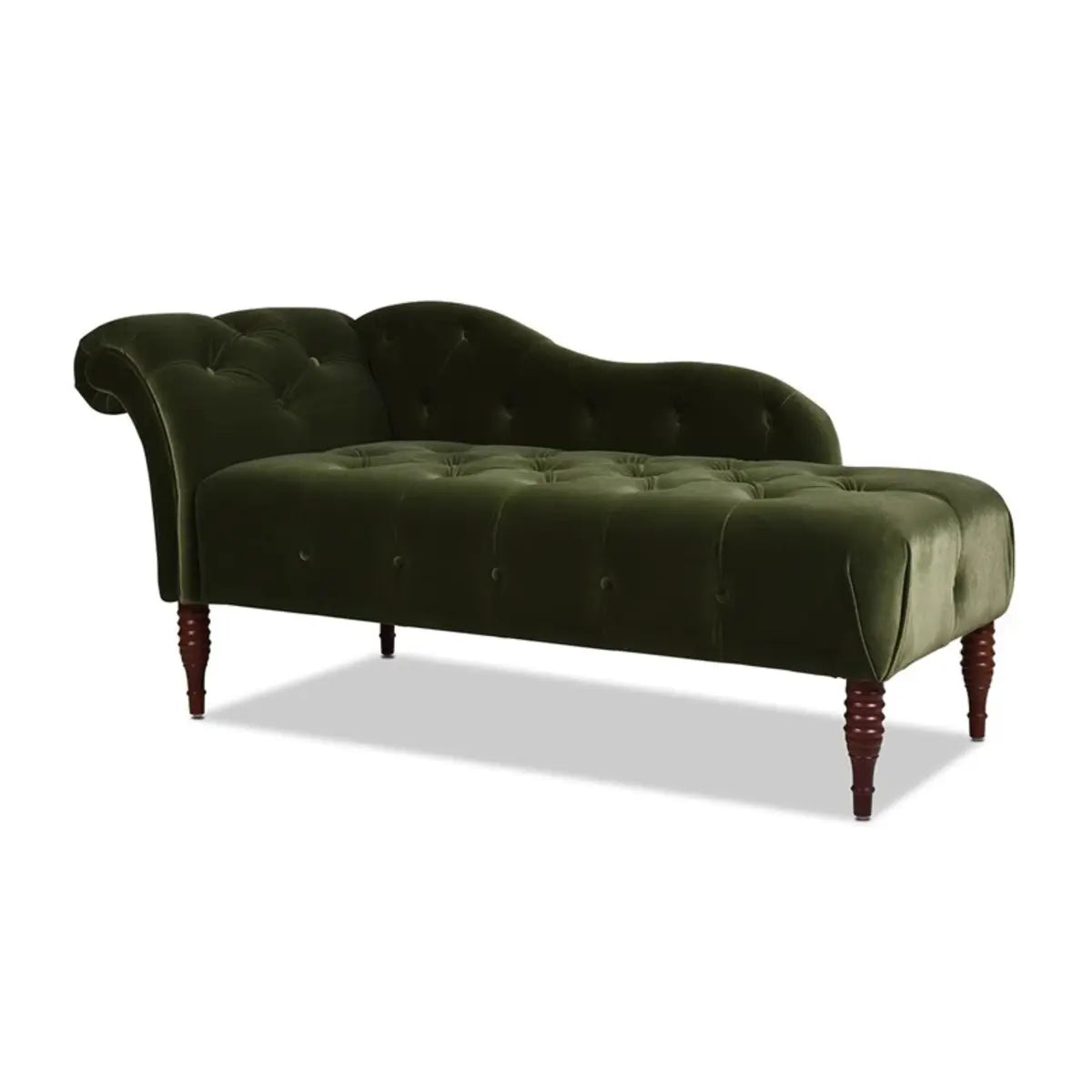 Green Reclining Curved Velvet Upholstered Left-Arm Chaise Image - 4