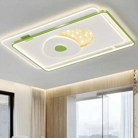 Green Rectangle Dimmable LED Flush Mount Ceiling Light Image - 1