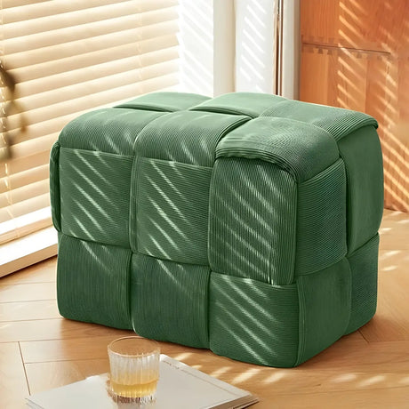 Green Rectangle Footrest Corduroy Medium Tufted Ottomans Image - 2