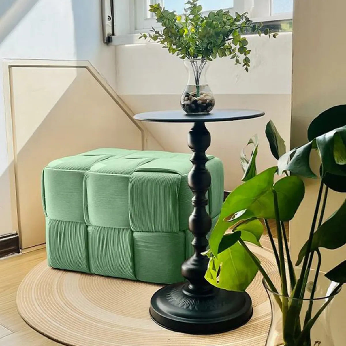 Green Rectangle Footrest Corduroy Medium Tufted Ottomans Image - 25