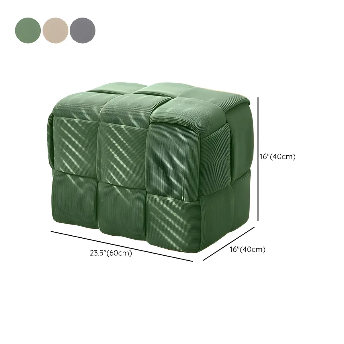 Green Rectangle Footrest Corduroy Medium Tufted Ottomans 