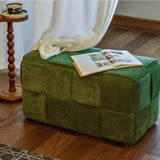 Green Rectangle Footrest Corduroy Medium Tufted Ottomans Image - 3