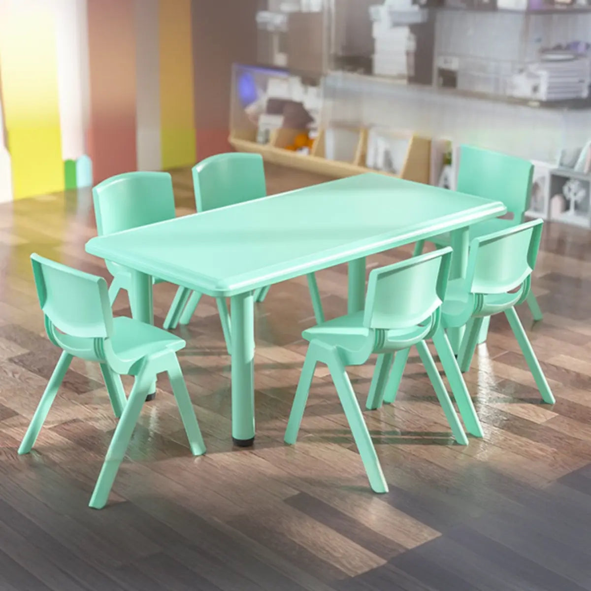 Green Rectangle Rounded Corners Toddler Table Chair Set Image - 7