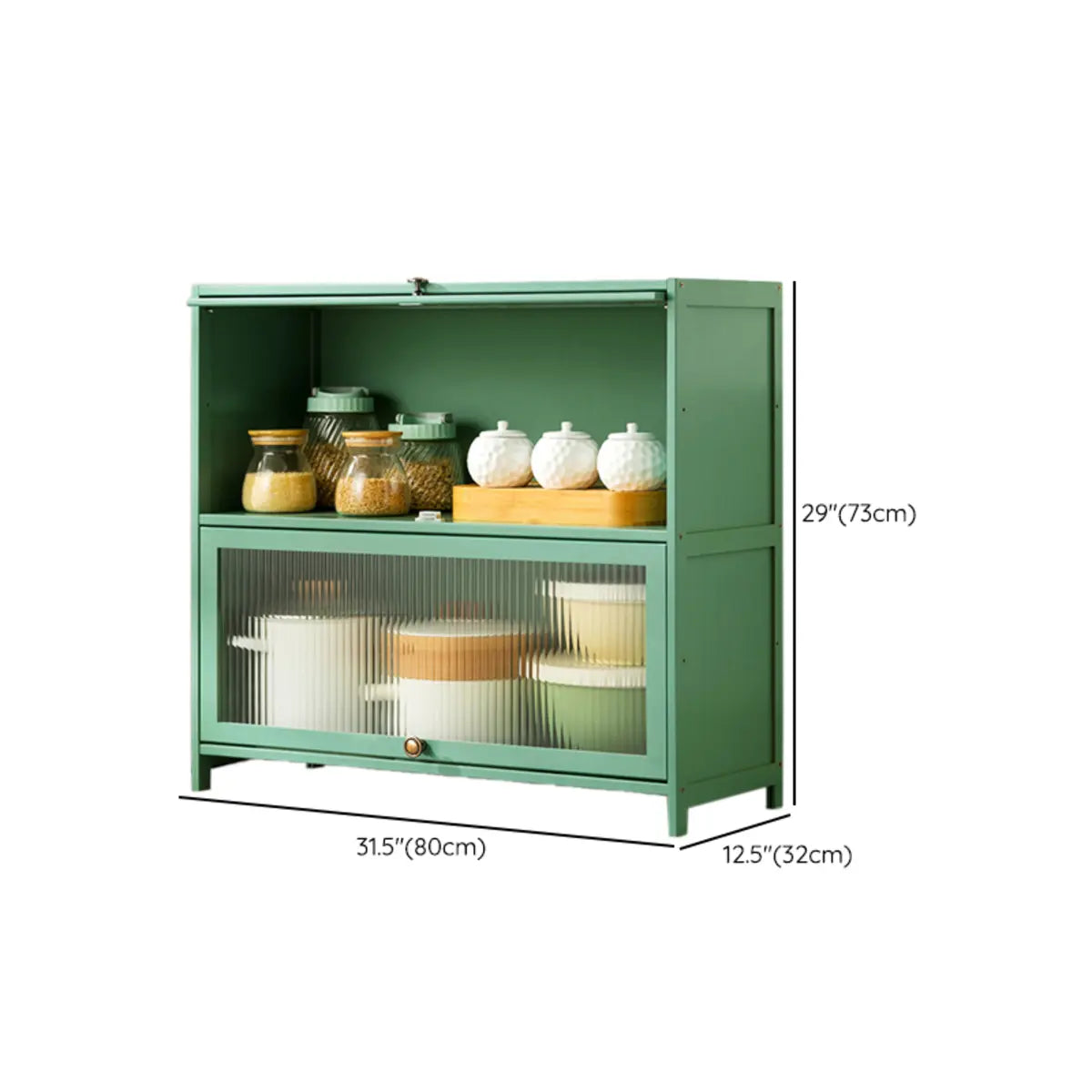 Green Rectangular Wood Kitchen Medium China Cabinet Image - 30