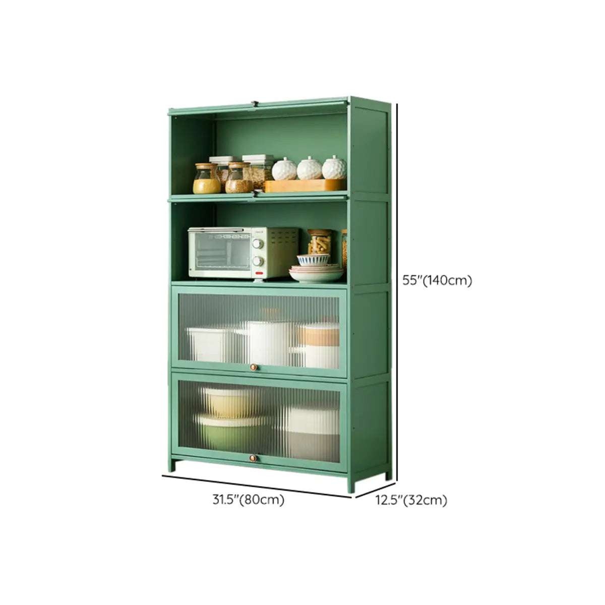 Green Rectangular Wood Kitchen Medium China Cabinet Image - 36