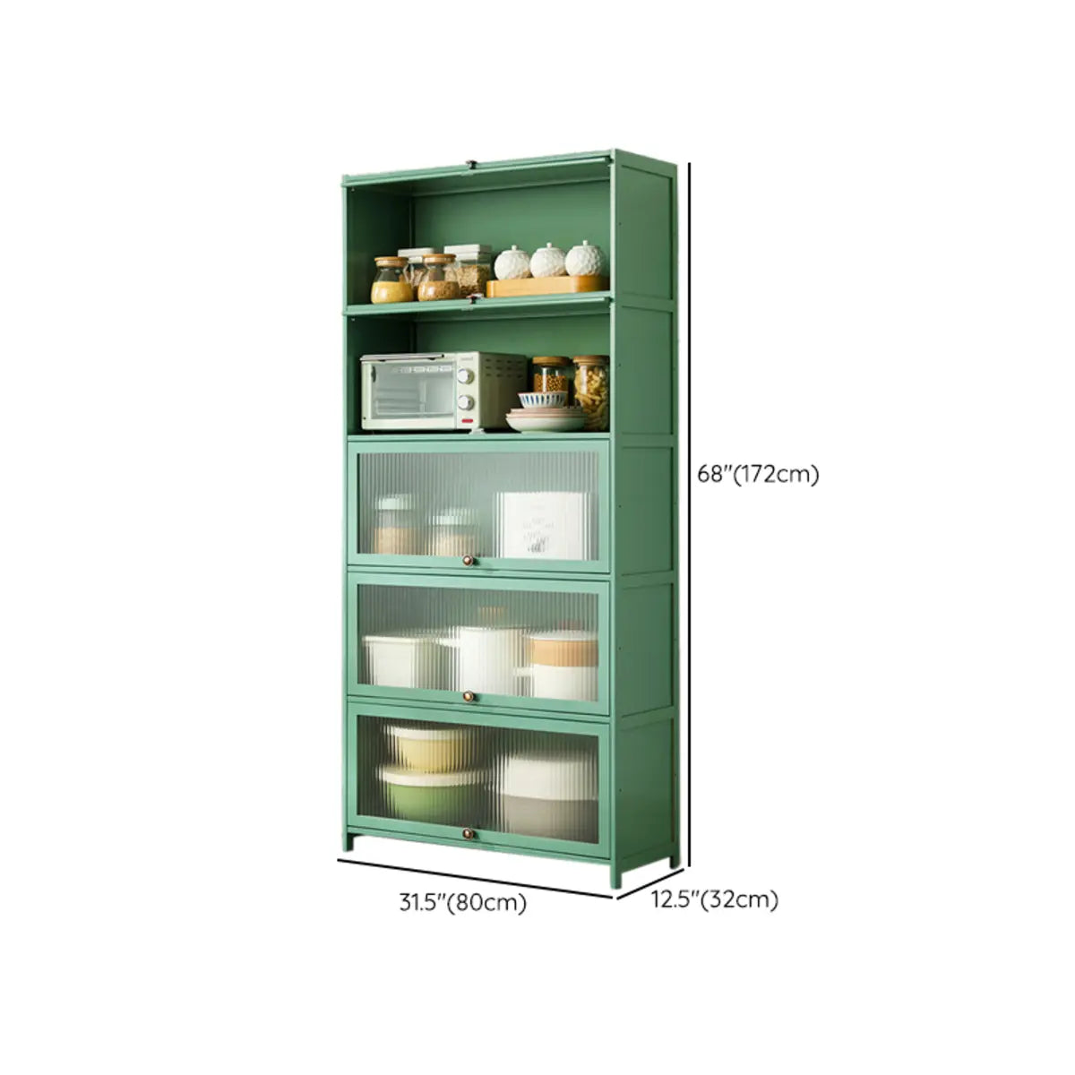 Green Rectangular Wood Kitchen Medium China Cabinet Image - 39