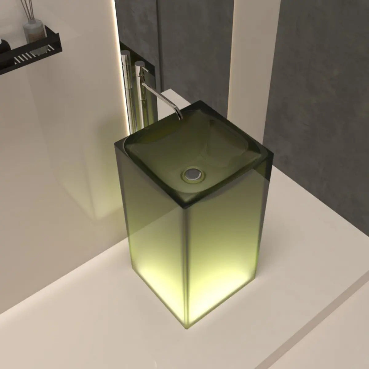 Green Resin Square Pedestal Sinks with Center Trapway Image - 1