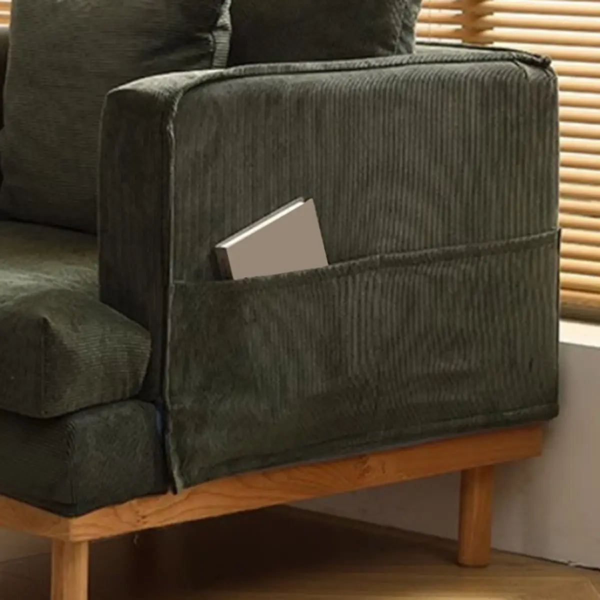 Green Scratch Resistant Corduroy Arm Chair with Storage Image - 3