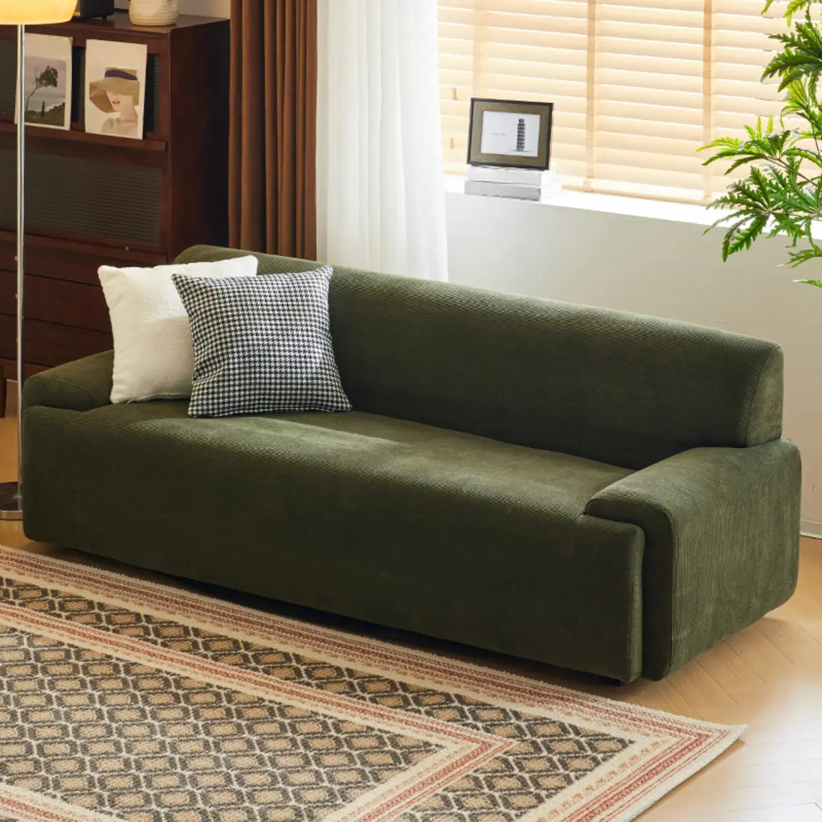 Green Scratch Resistant Corduroy Tight Back Sofa Image - 2