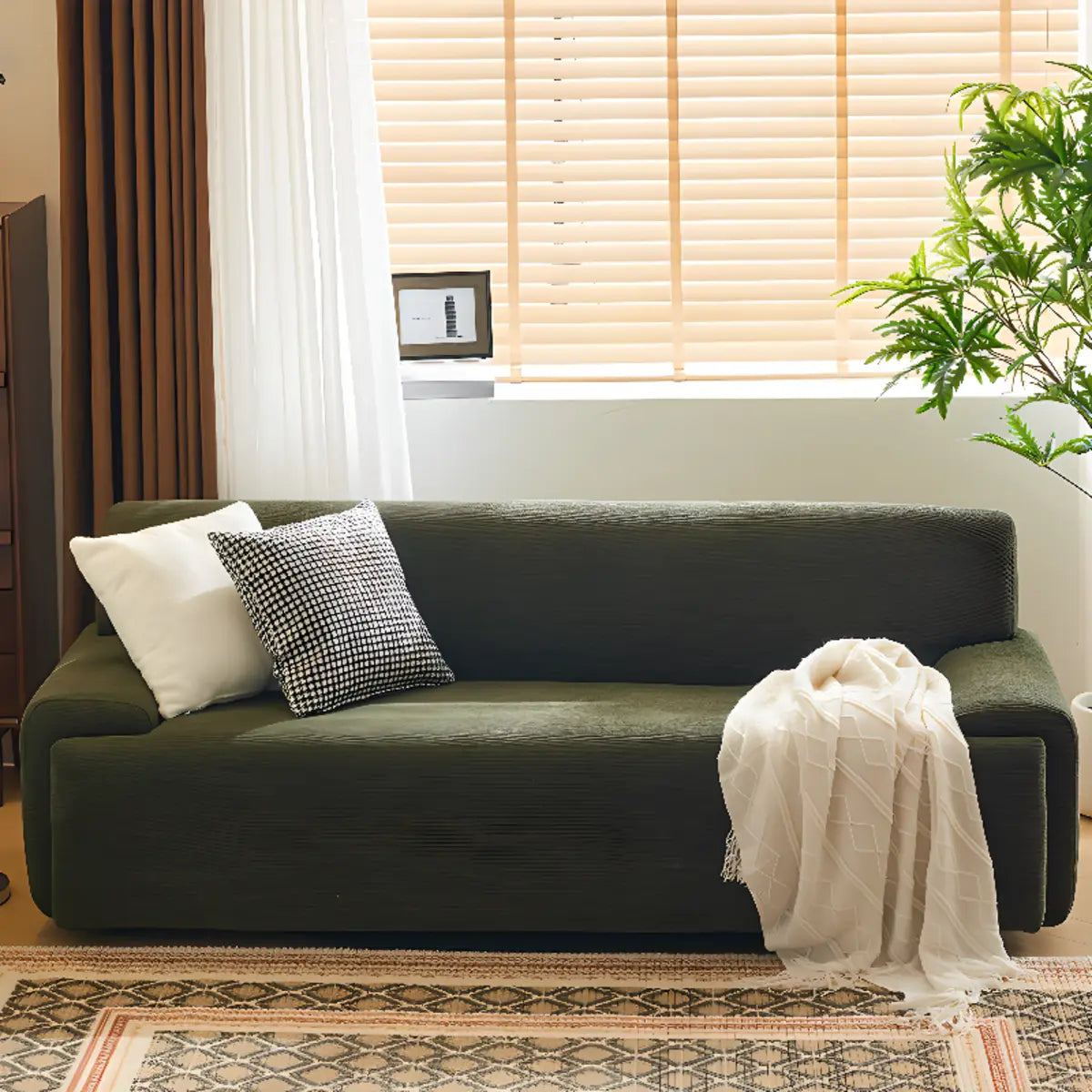 Green Scratch Resistant Corduroy Tight Back Sofa Image - 4