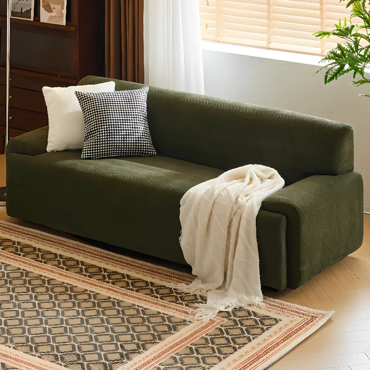 Green Scratch Resistant Corduroy Tight Back Sofa Image - 5