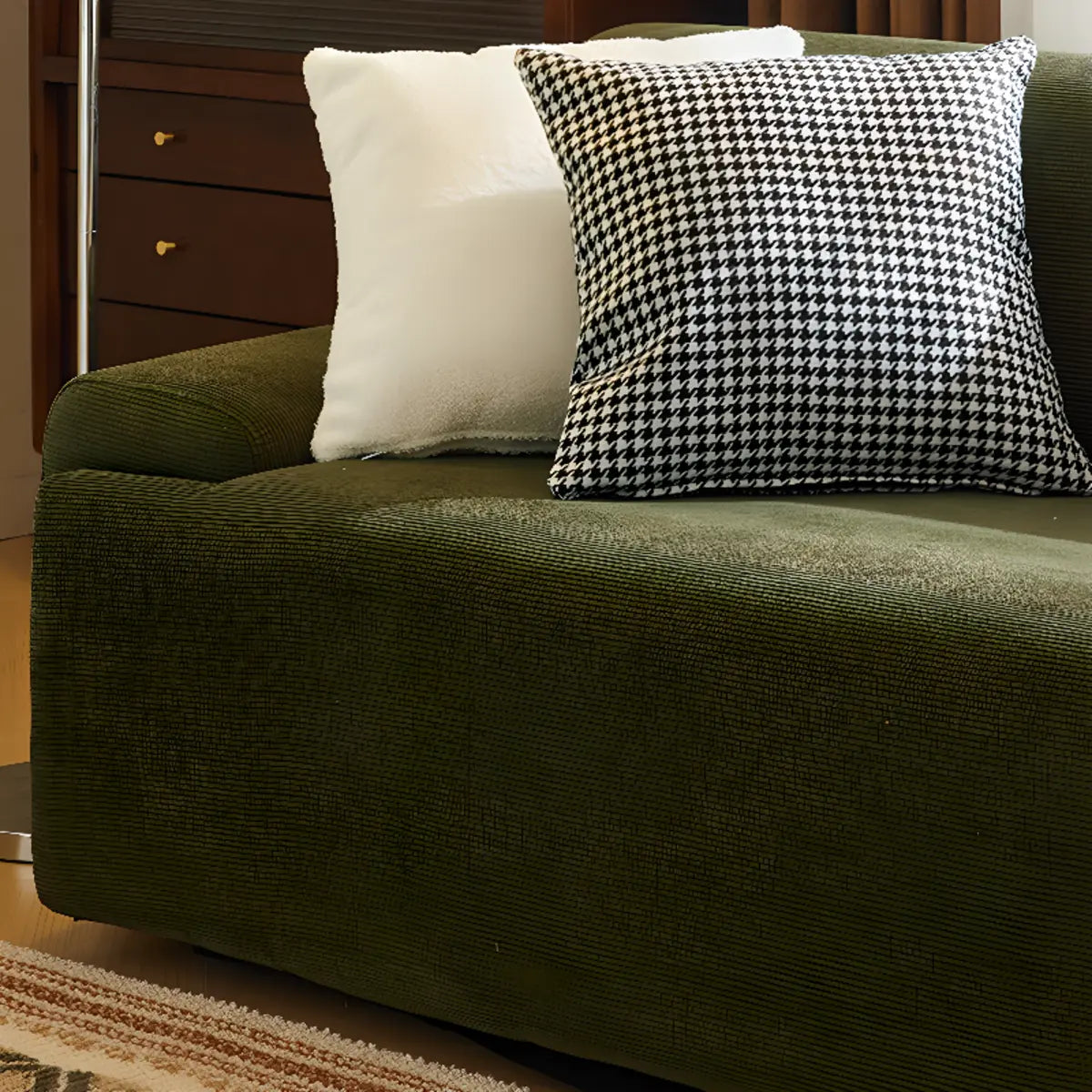 Green Scratch Resistant Corduroy Tight Back Sofa Image - 8