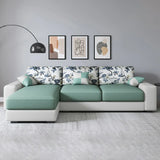 Green Stain Resistant Tech Cloth Pattern Sofa Chaise Image - 1