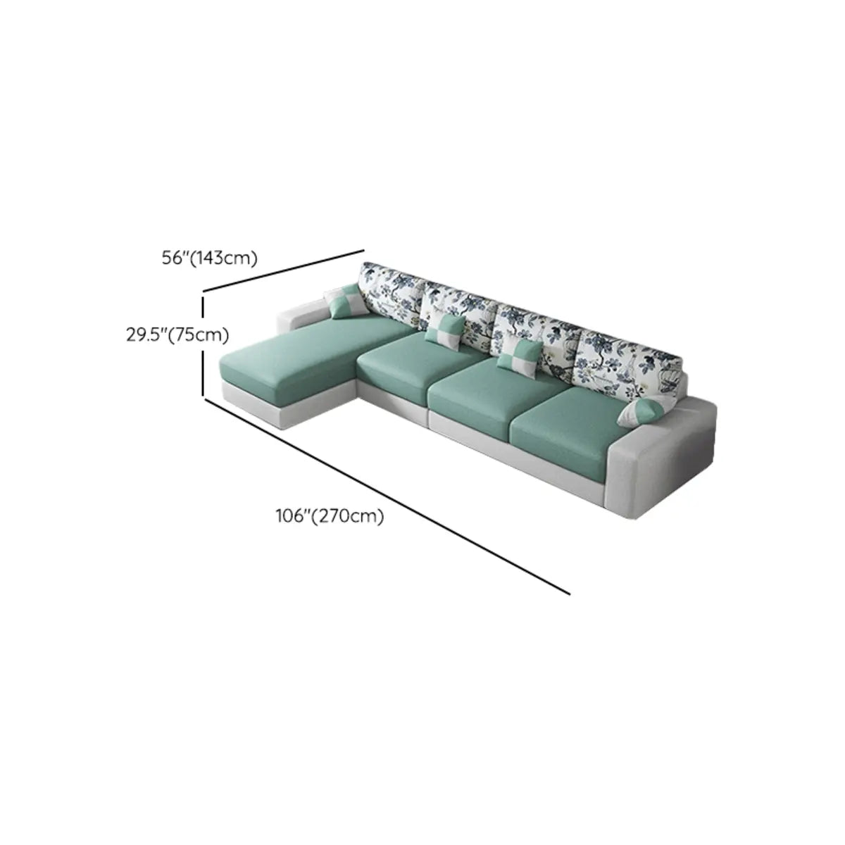 Green Stain Resistant Tech Cloth Pattern Sofa Chaise Image - 14