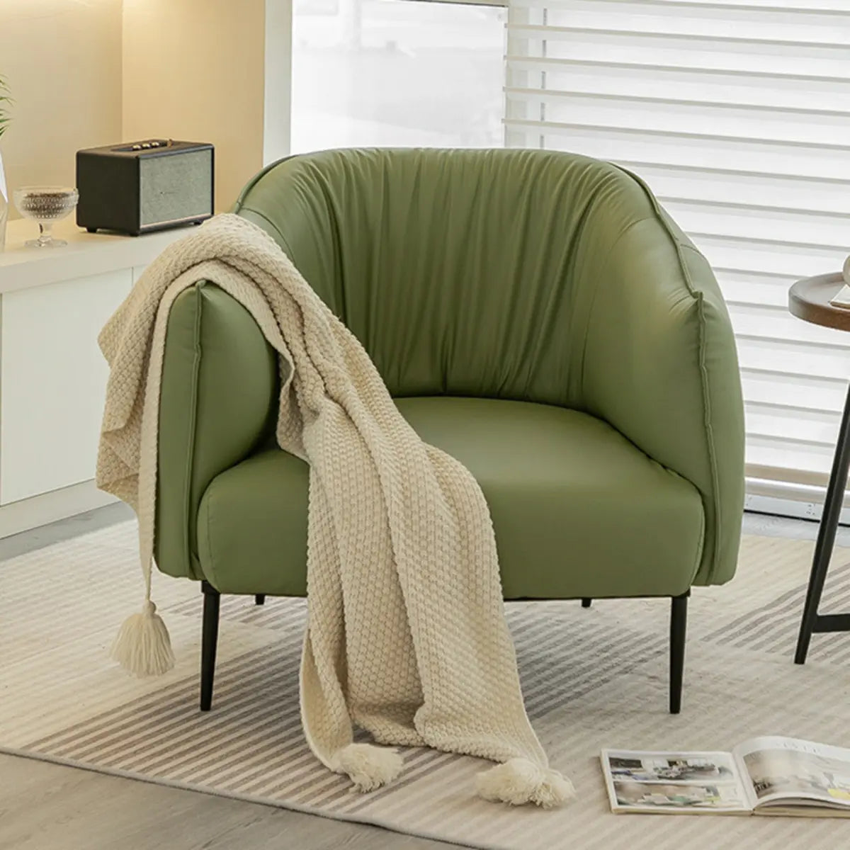 Green Stain Resistant Track Arms Leather Arm Chair Image - 12