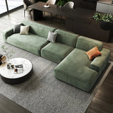 Green Suede Square Arm Tight Back Right Sofa Chaise Image - 1