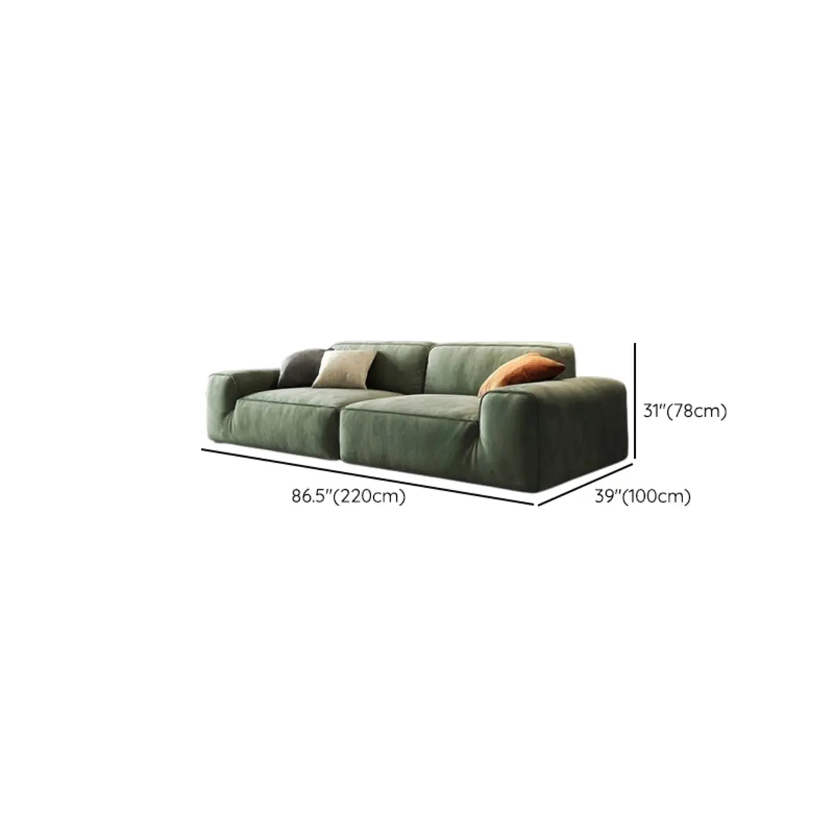 Green Suede Square Arm Tight Back Right Sofa Chaise 