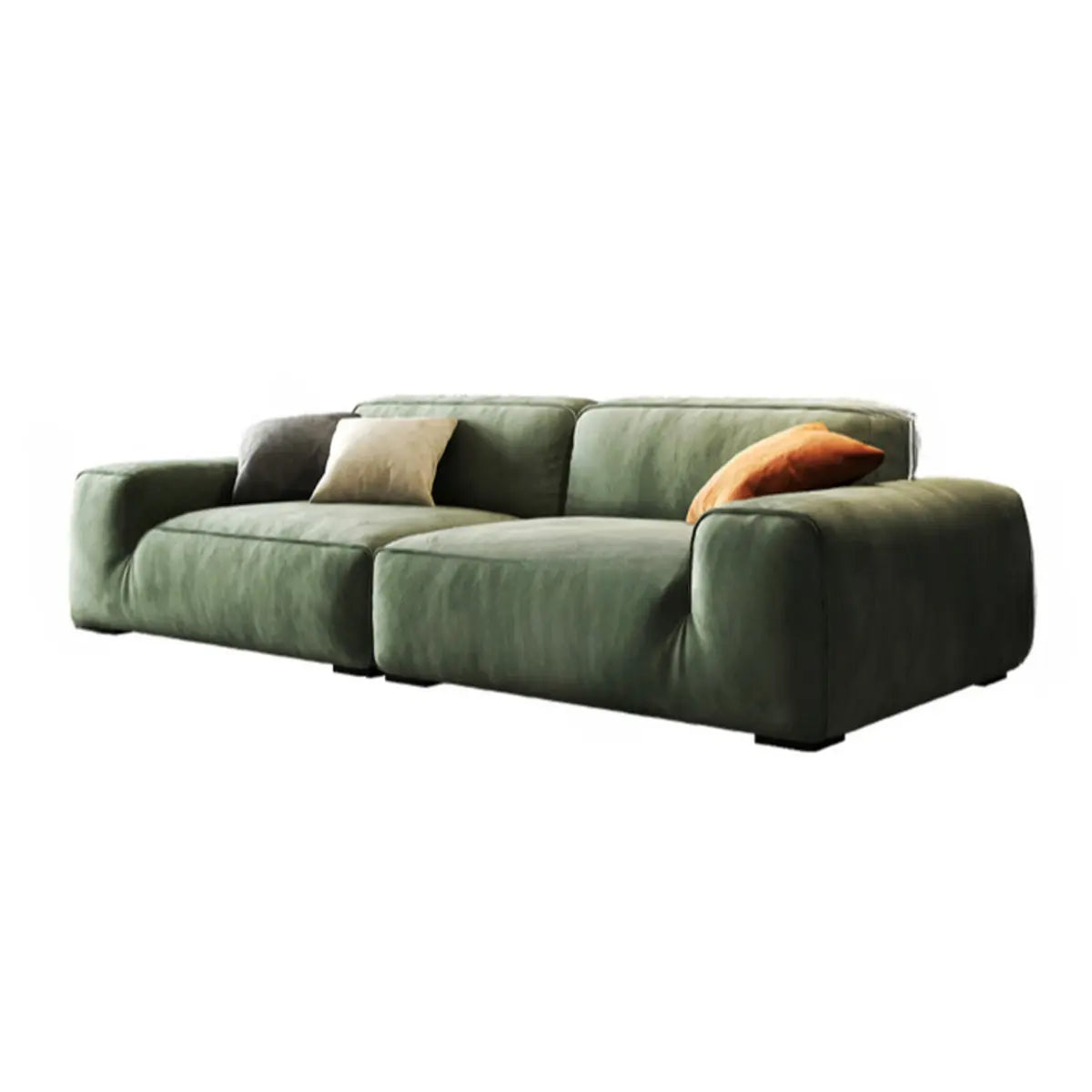 Green Suede Square Arm Tight Back Right Sofa Chaise Image - 7