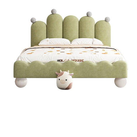 Green Upholstered Tall Clearance Pine Wood Kids Bed Image - 2