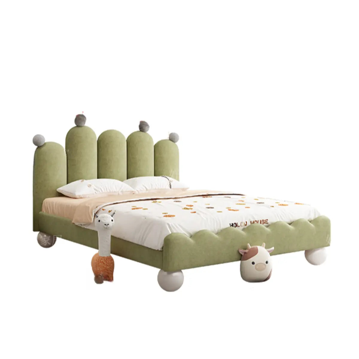 Green Upholstered Tall Clearance Pine Wood Kids Bed Image - 6