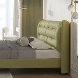 Green Upholstered Tufted Wingback Headboard with Legs Image - 3