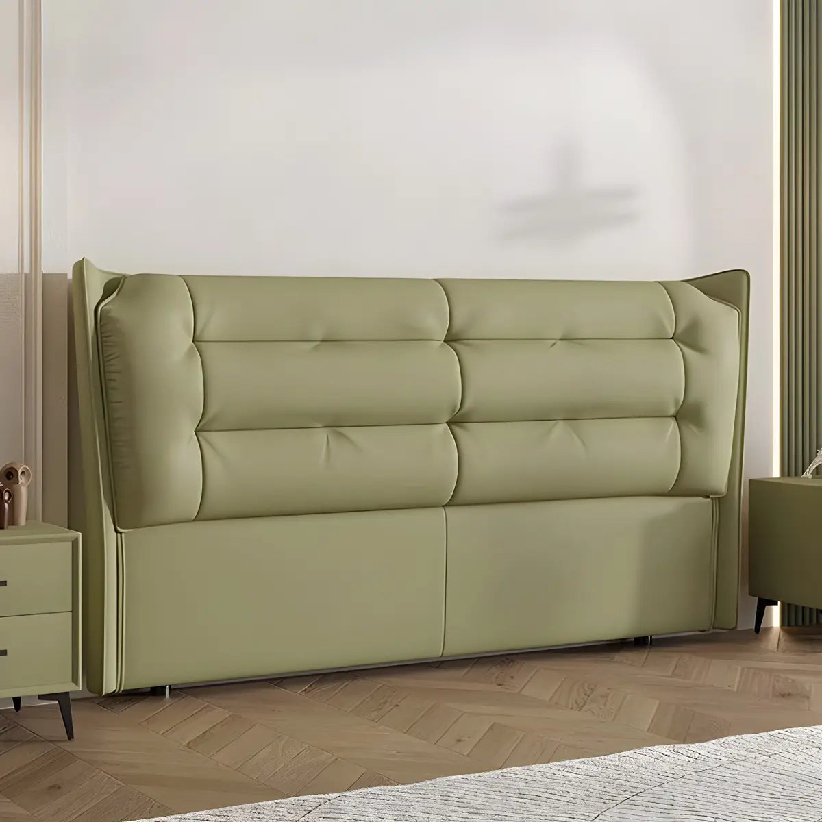 Green Upholstered Tufted Wingback Headboard with Legs Image - 5