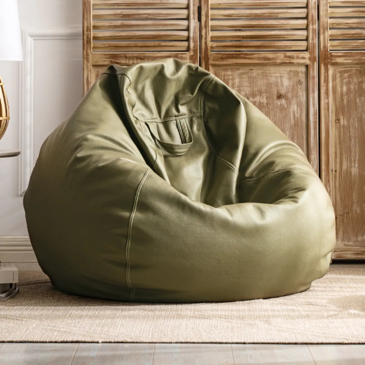 Green Washable Round Leather Solid Color Bean Bag Chair Image - 1