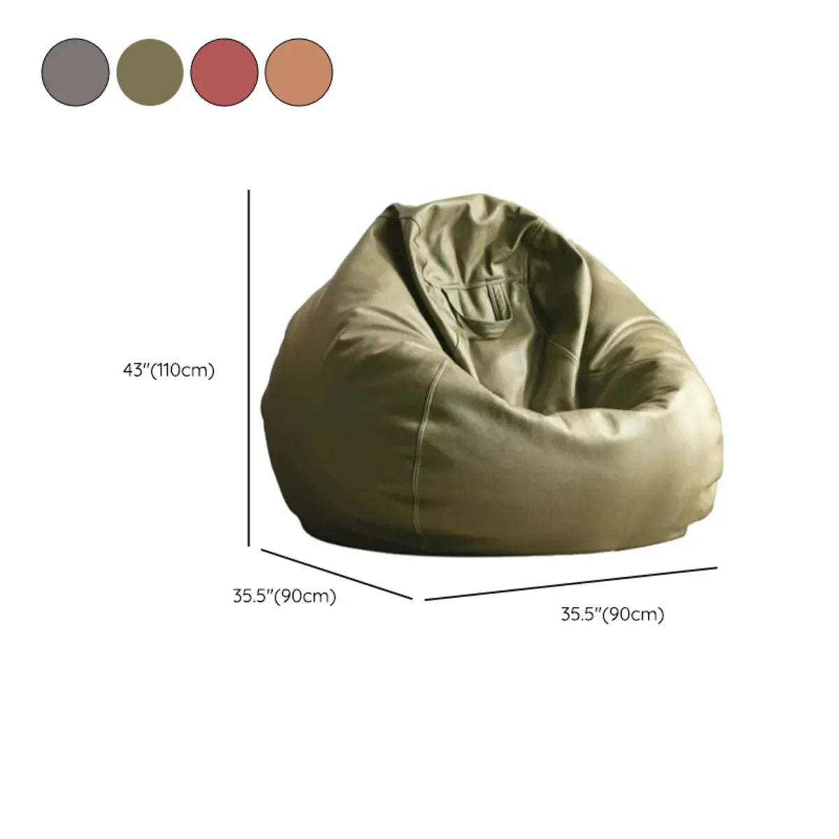 Green Washable Round Leather Solid Color Bean Bag Chair Image - 10