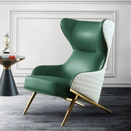 Green-White Microfiber Sloped Arms Wingback Chair Image - 1