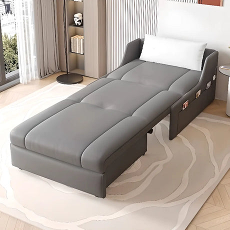 Grey Armless Rectangular Leather Storage Futon Daybed Image - 1