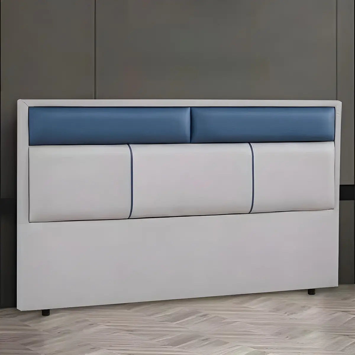 Grey-Blue Upholstered Rectangular Headboard with Legs Image - 1