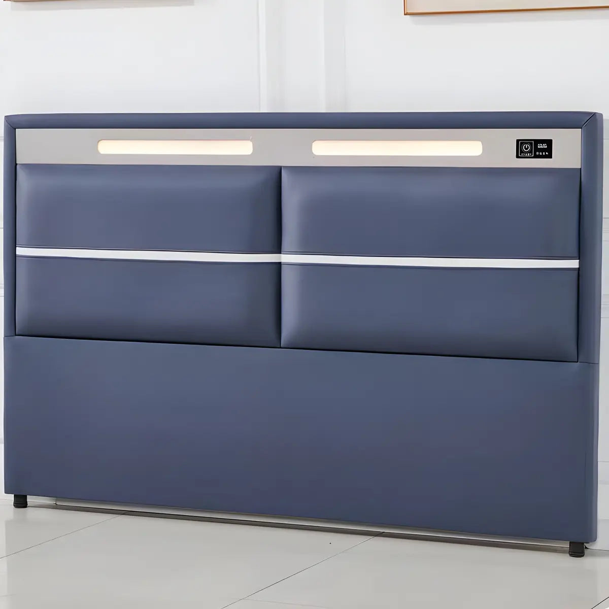 Grey-Blue Upholstered Rectangular Headboard with Legs Image - 11