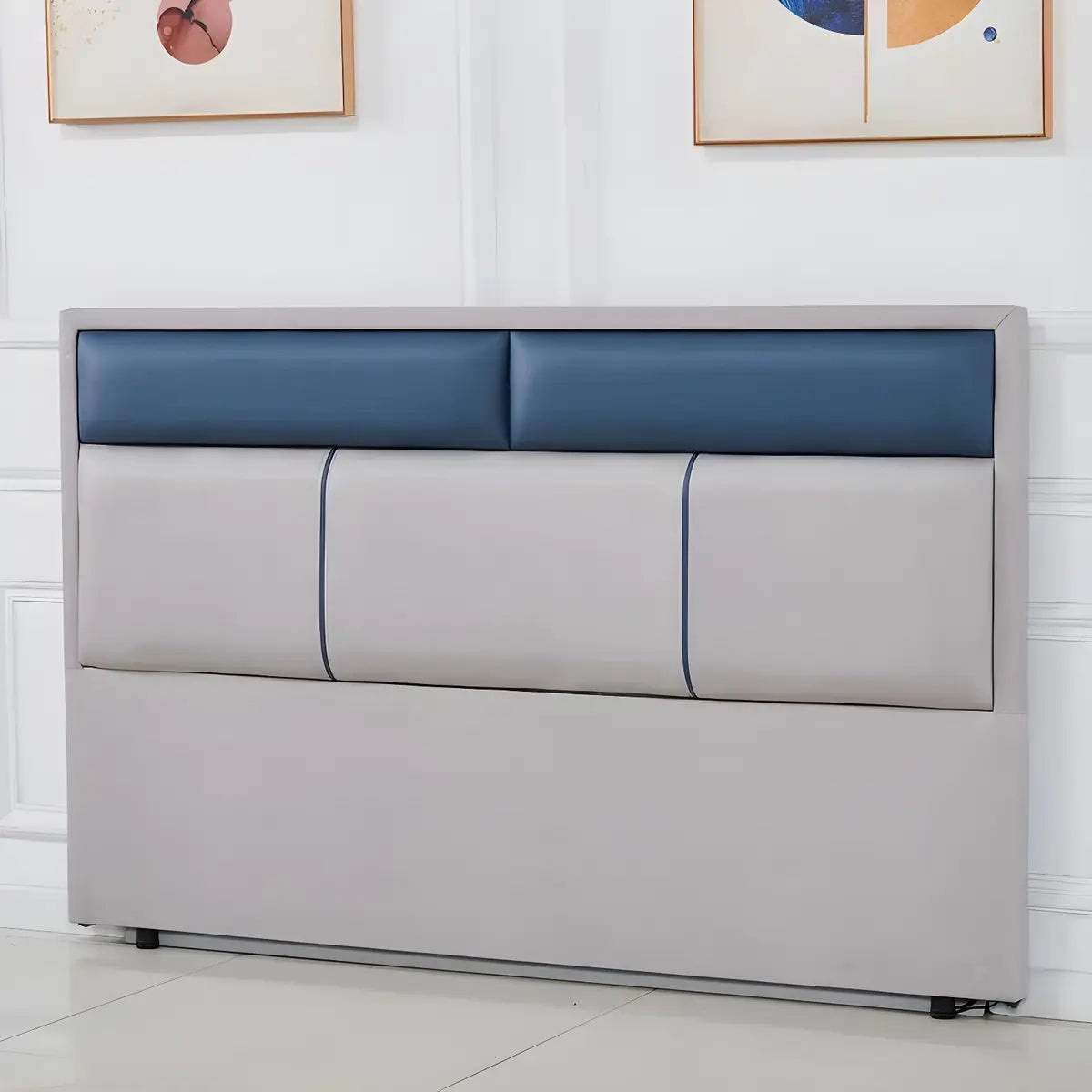 Grey-Blue Upholstered Rectangular Headboard with Legs Image - 18