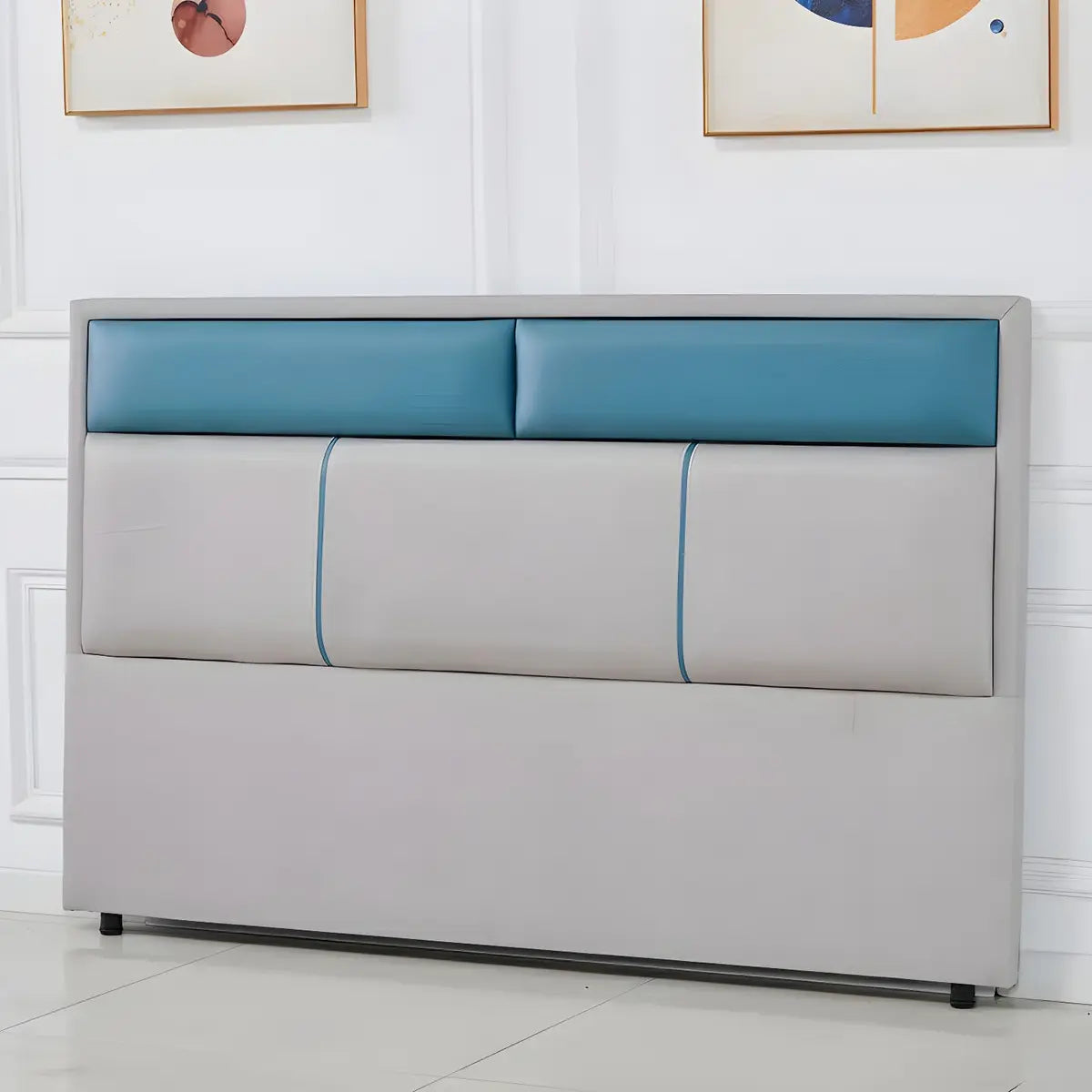 Grey-Blue Upholstered Rectangular Headboard with Legs Image - 19