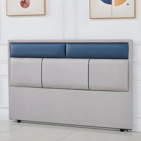 Grey-Blue Upholstered Rectangular Headboard with Legs Image - 2