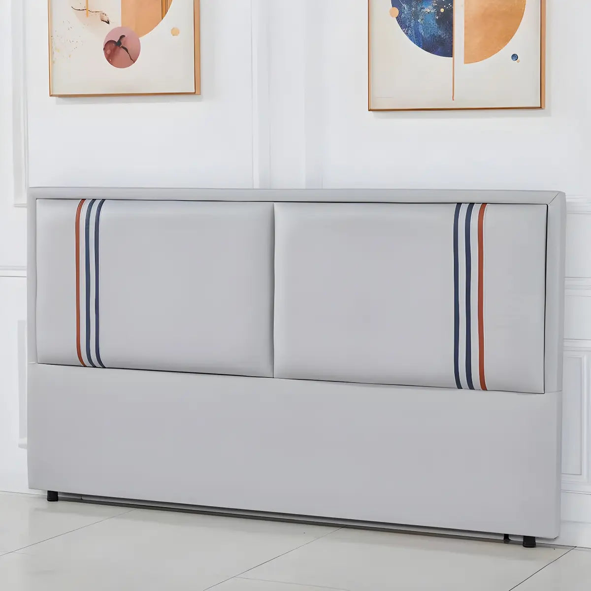 Grey-Blue Upholstered Rectangular Headboard with Legs Image - 4