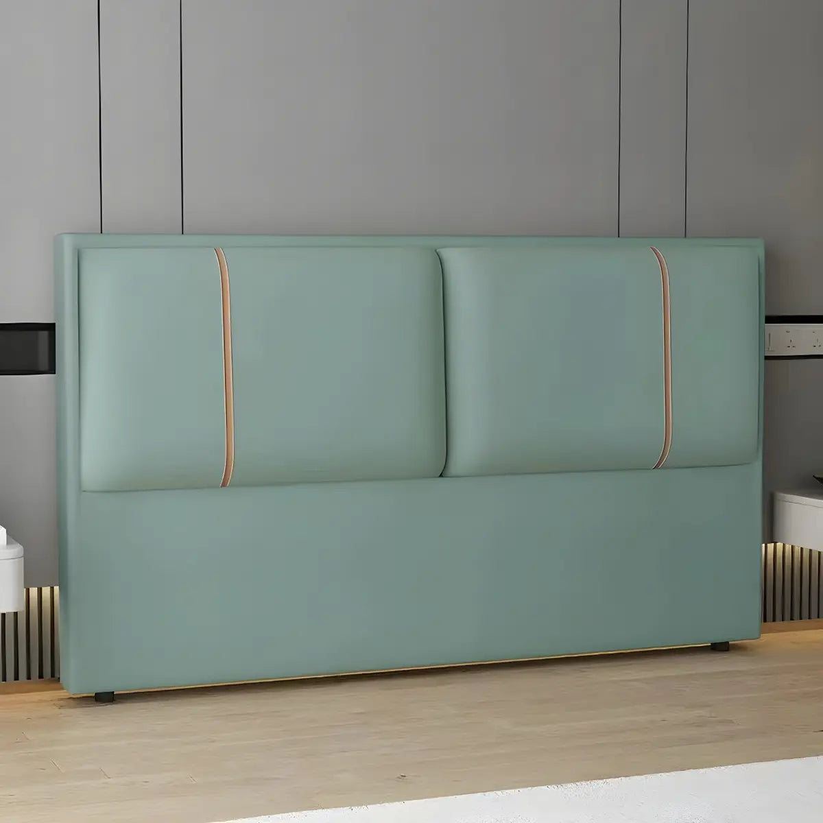 Grey-Blue Upholstered Rectangular Headboard with Legs Image - 8