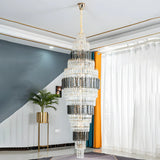 Grey Crystal Tiered Chain High Ceiling Foyer Chandelier Image - 2