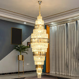 Grey Crystal Tiered Chain High Ceiling Foyer Chandelier Image - 4