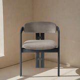 Grey Fabric Seat Armchair Wood Frame Dining Chairs Image - 1