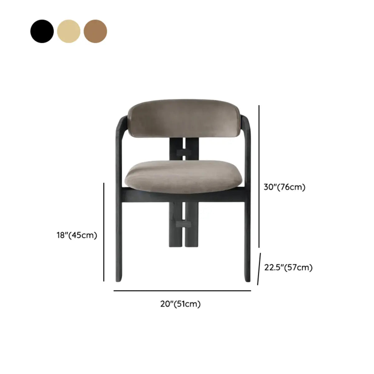 Grey Fabric Seat Armchair Wood Frame Dining Chairs 